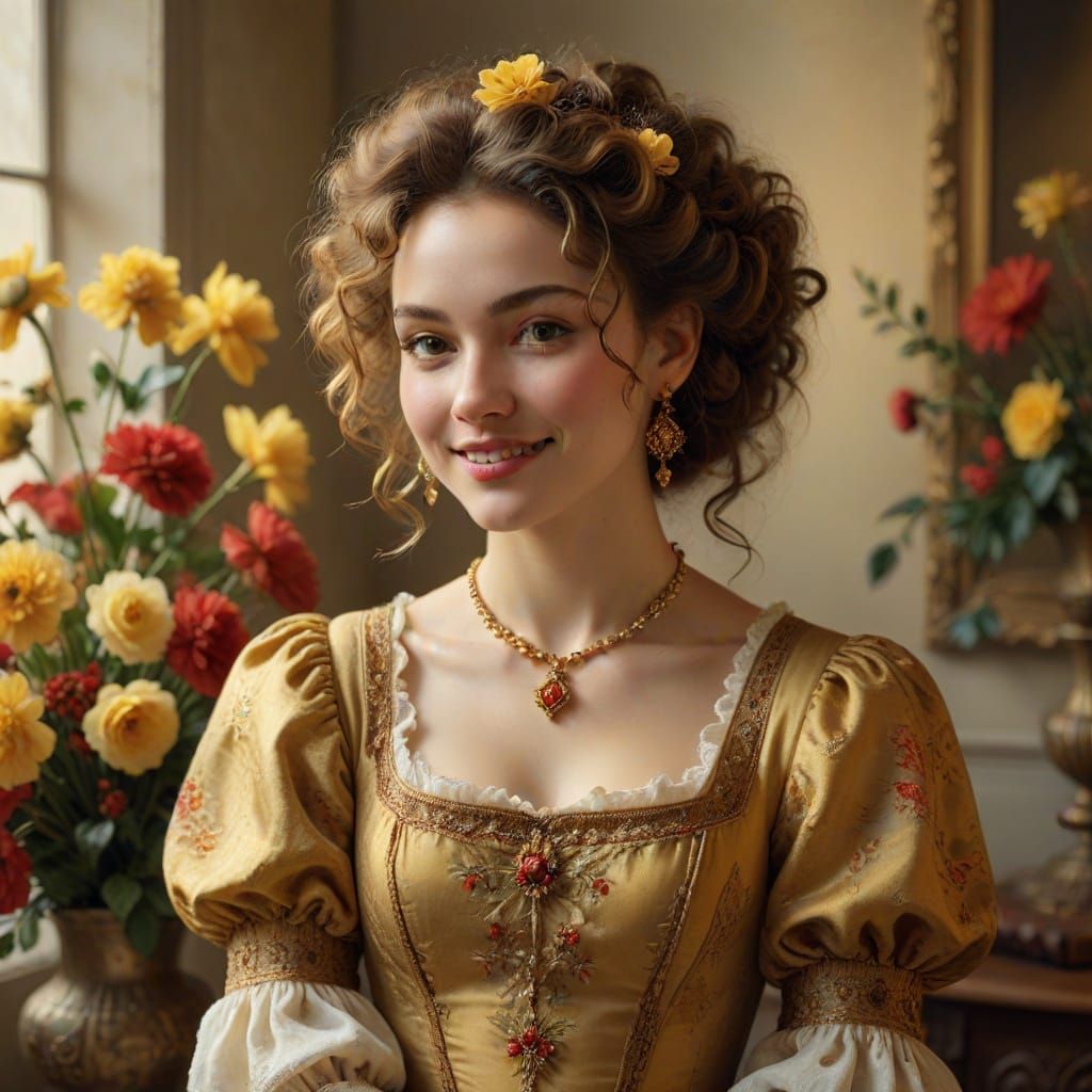 Elegant Young Woman in a Renaissance Portrait