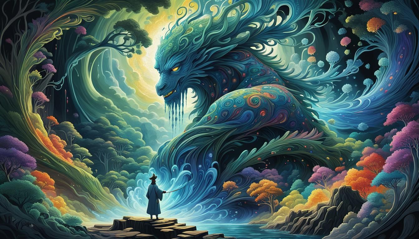 Shaman Offering to Spirits in Anime Style