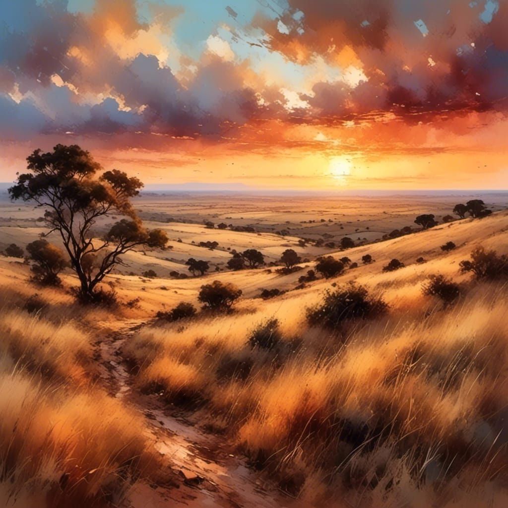 South African Sunset: A Vibrant Oil Painting
