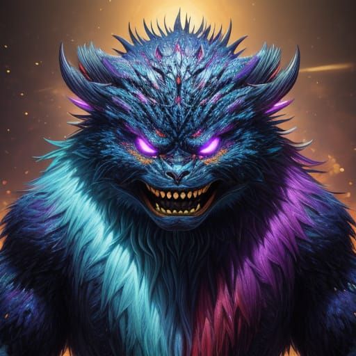 Wacky Monster Oil Painting in Vibrant, Hyper-Realistic Style