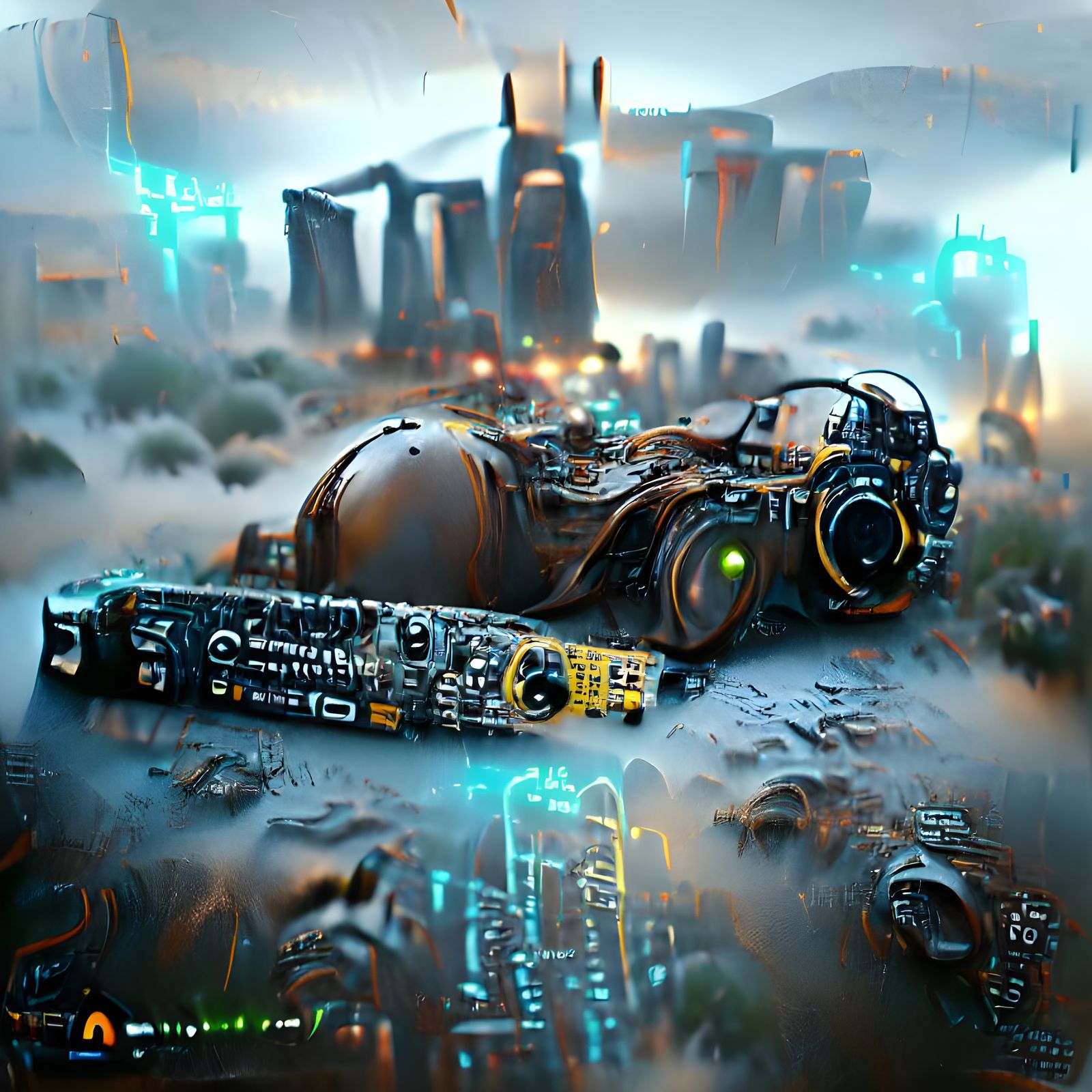 Cyberpunk Circuit Board in Neon Style