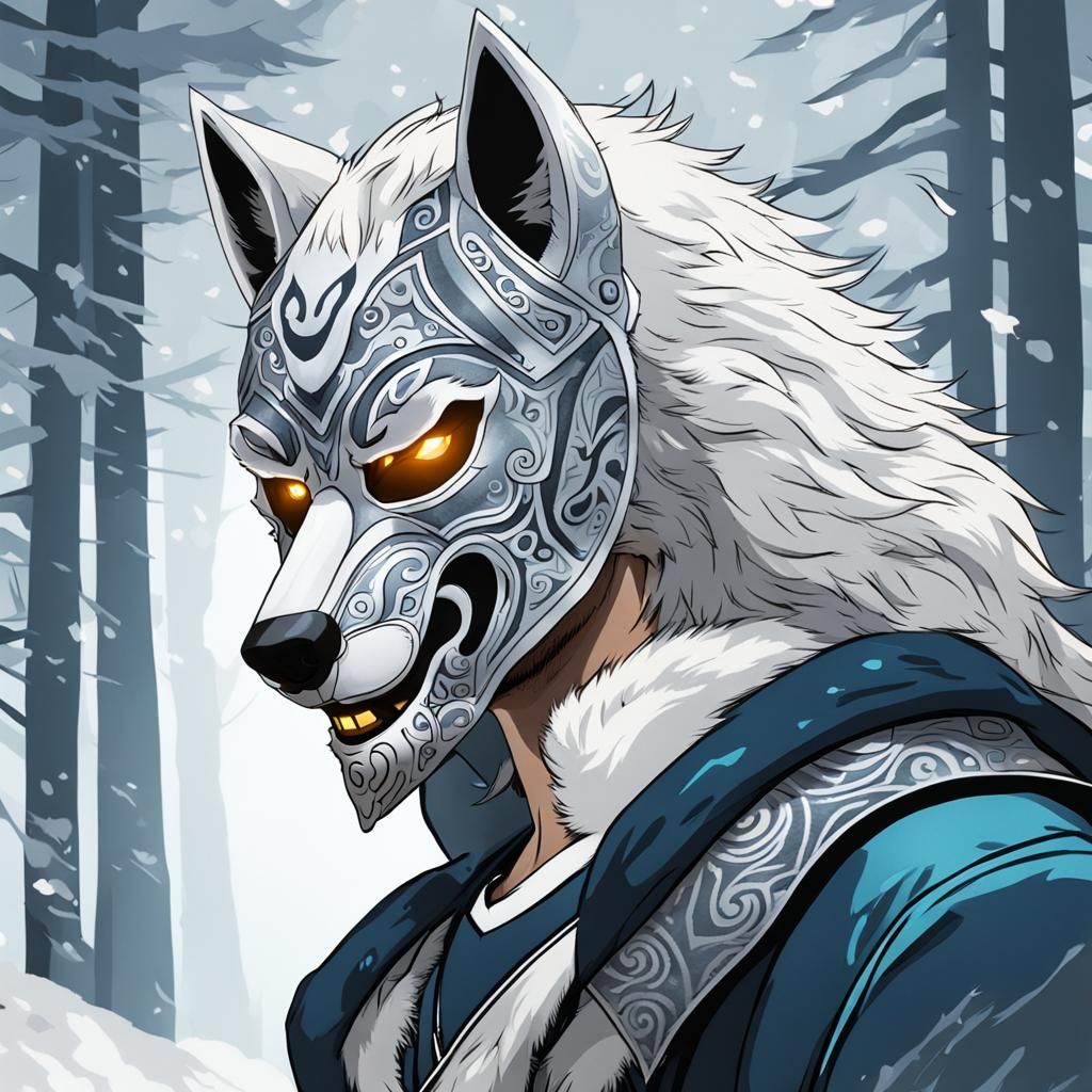 Man in Wolf Mask with Fur Trim Tights
