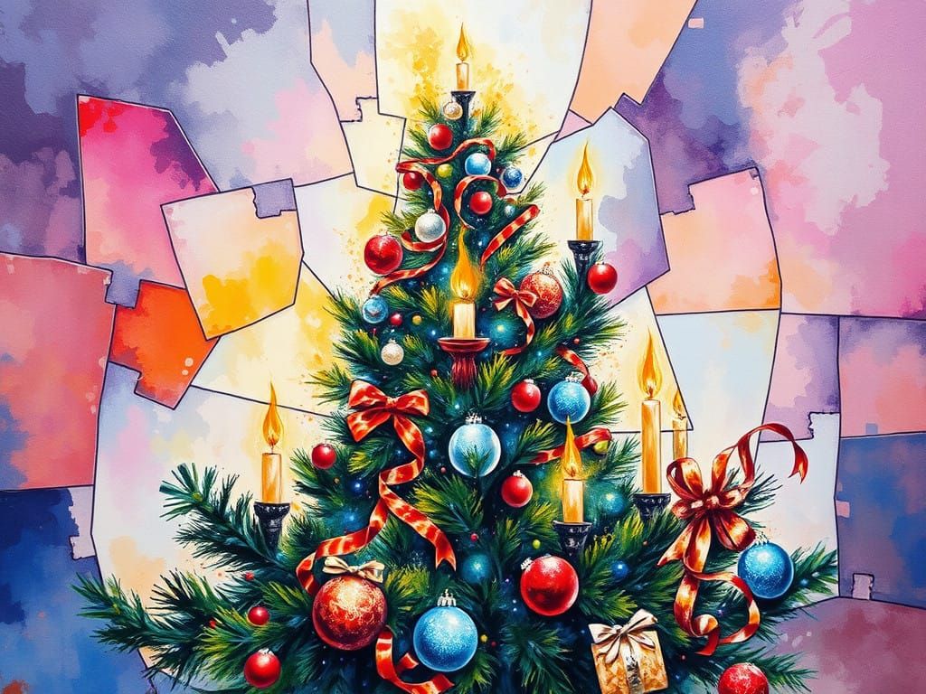 Christmas Cubism in Vibrant Pastel Tones