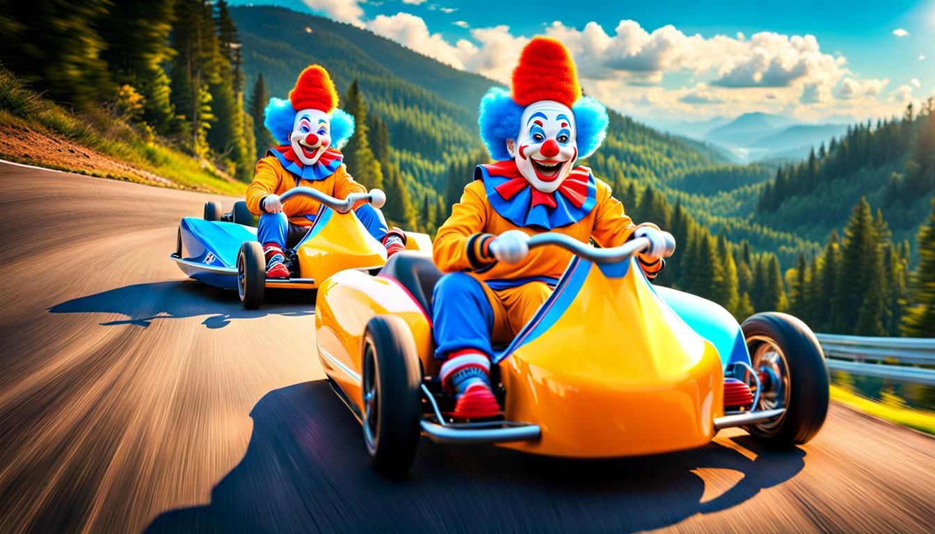Clowns Racing Go-Carts Downhill in Octane Render