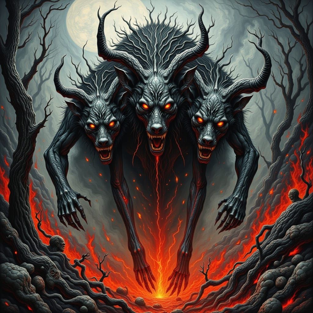 Cerberus Guards Hell's Fiery Pit