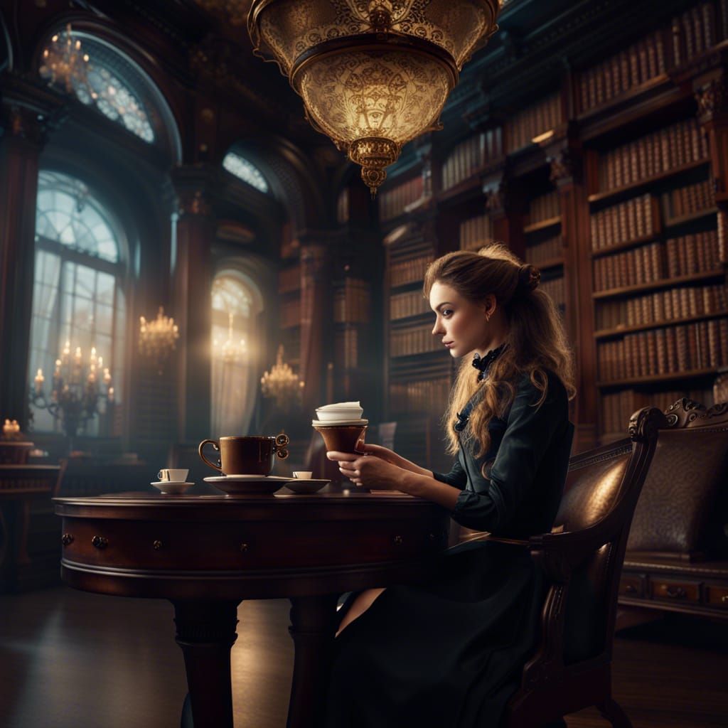 Victorian Library Coffee Scene in Digital Matte Painting