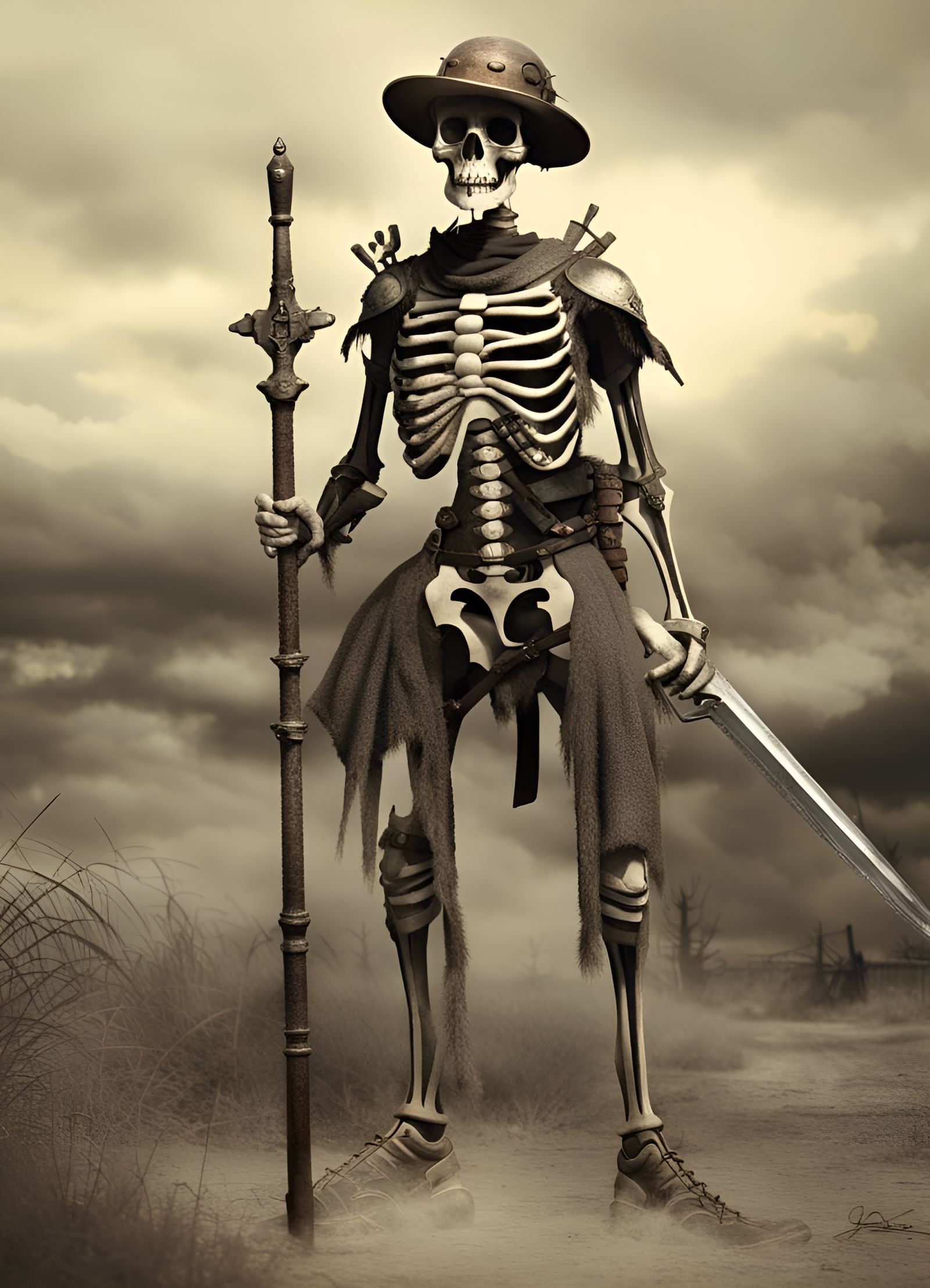 Skeleton Warrior in Post-Apocalyptic Fractal Photograph