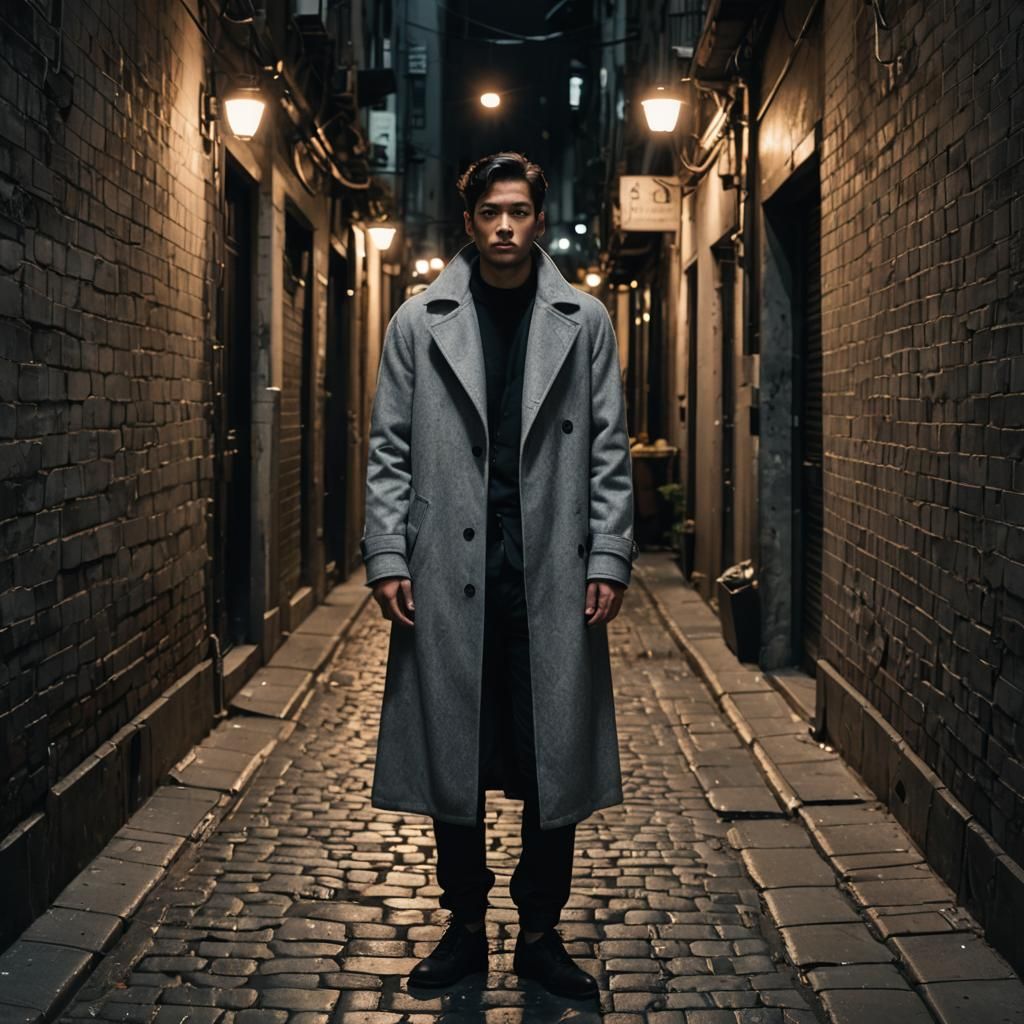 Confident Person in Dim Alleyway