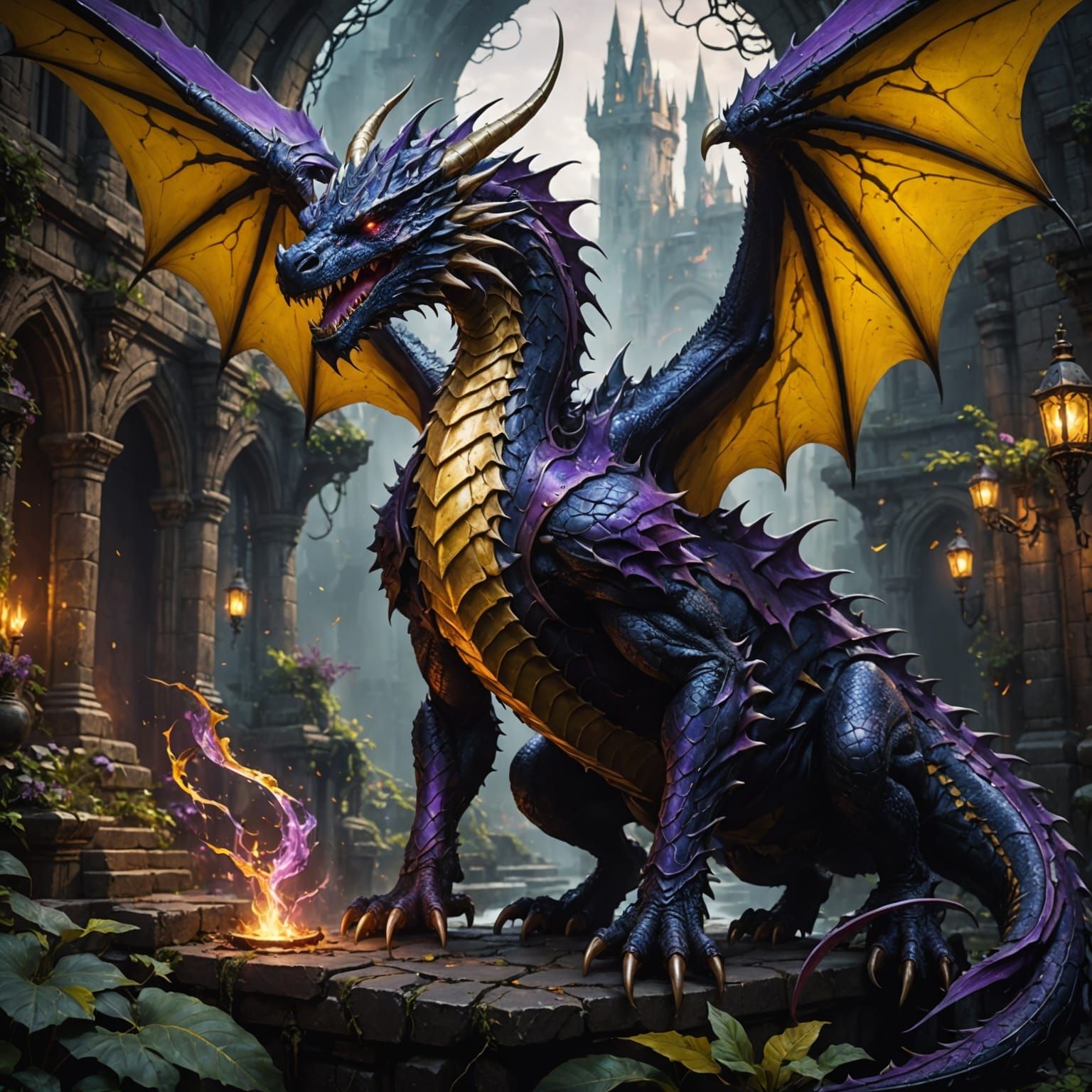 Majestic Dark Dragon in Flight: Fantasy Art