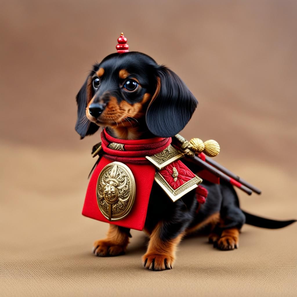 Dachshund Puppy Samurai vs Persian Cat Samurai
