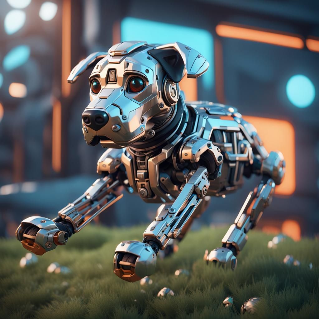 Futuristic Playful Pet Dog with Intricate Mech Details