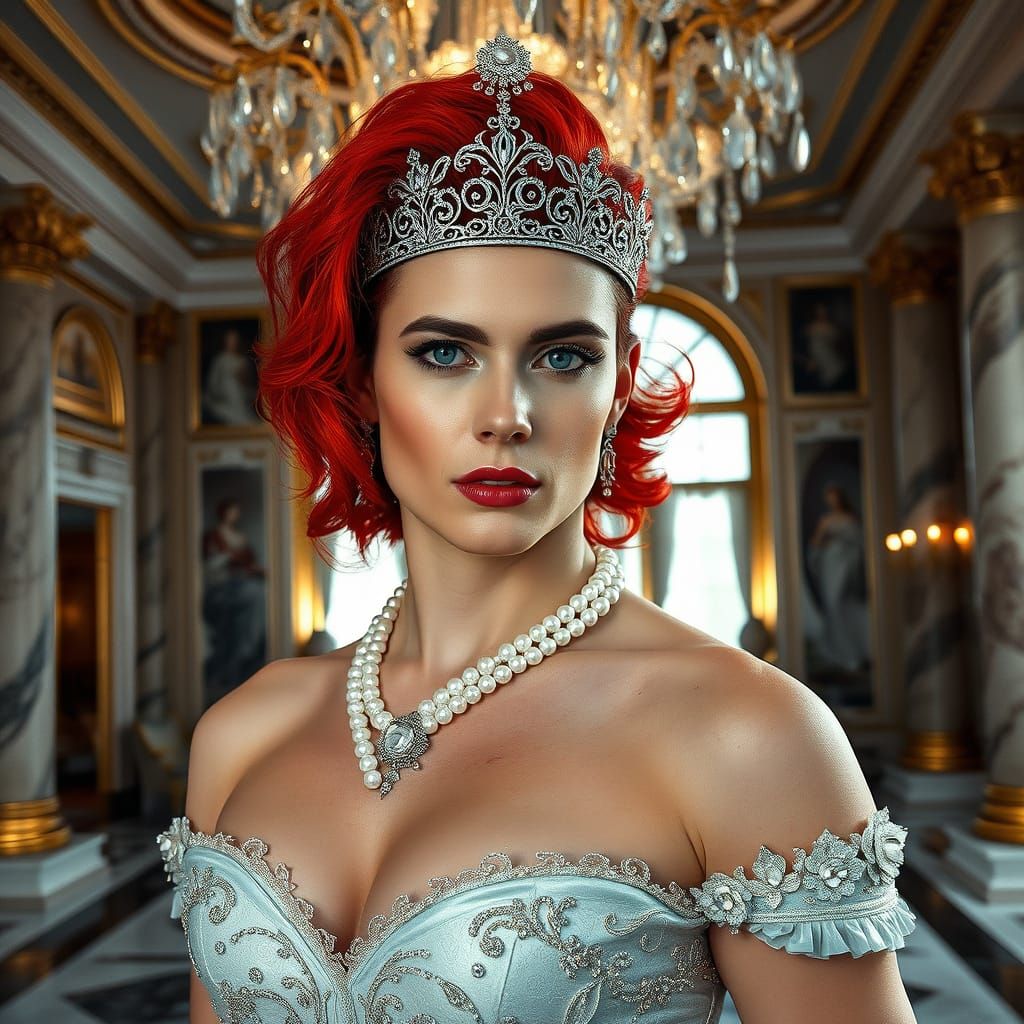 Masculine Crossdresser in Opulent Ballroom: Hyperrealistic G...