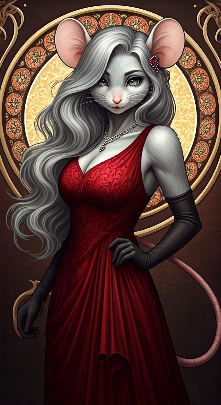 Elegant Anthro Mouse-Woman at Masquerade Ball
