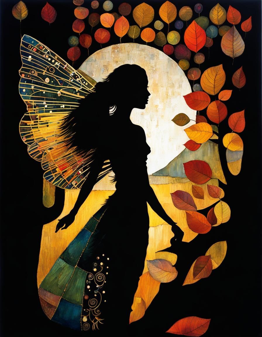 Autumn Lake Evening in Art Brut Style