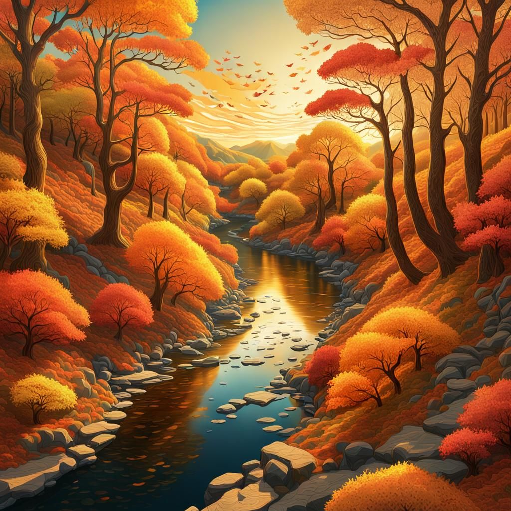 Vibrant Autumn Collage Art in Art Deco Style