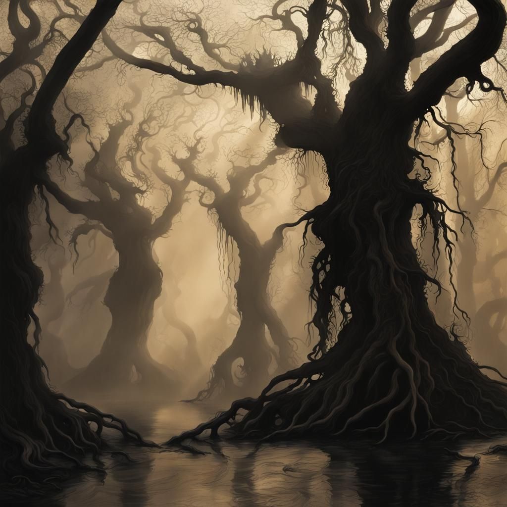 Ethereal Figures in a Victorian Gothic Dreamscape