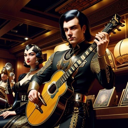 Glamorous Roaring 20s Tavern Scene with High-Tech Flair