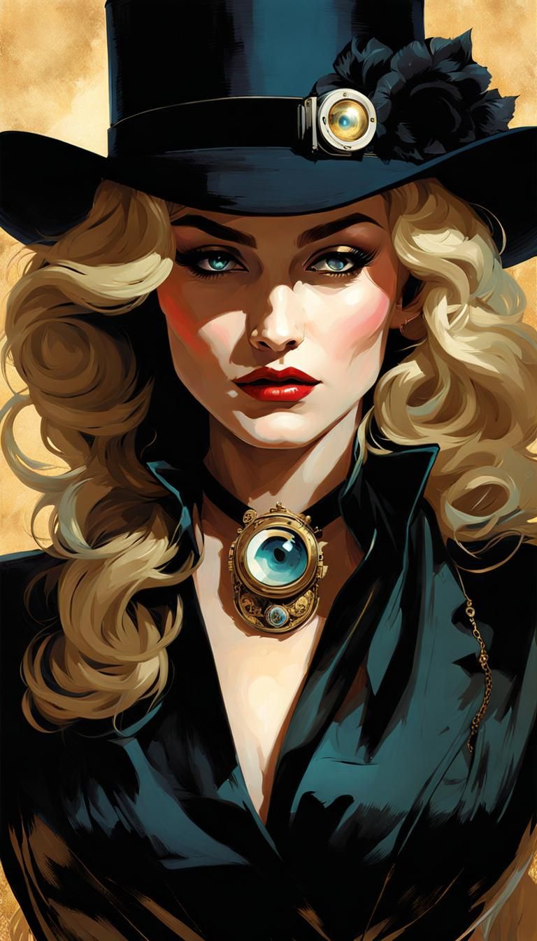Steampunk Madonna as Noir Mystery Detective