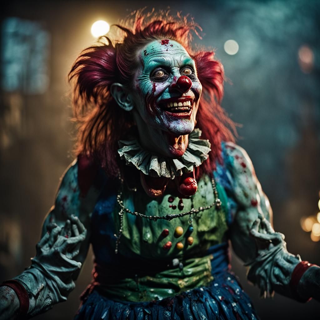 Grinning Zombie Monkey Clown Close-Up Portrait