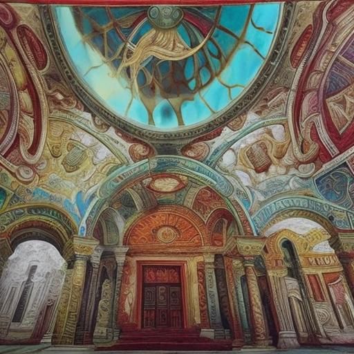 Ancient Agora: Surreal Expressionist Oil Painting