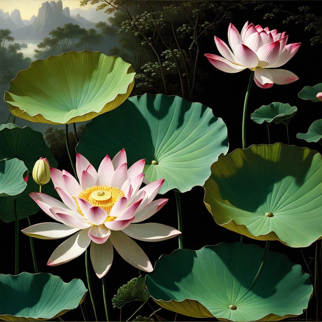 Jewel-Toned Lotus Flower, Luminist Style