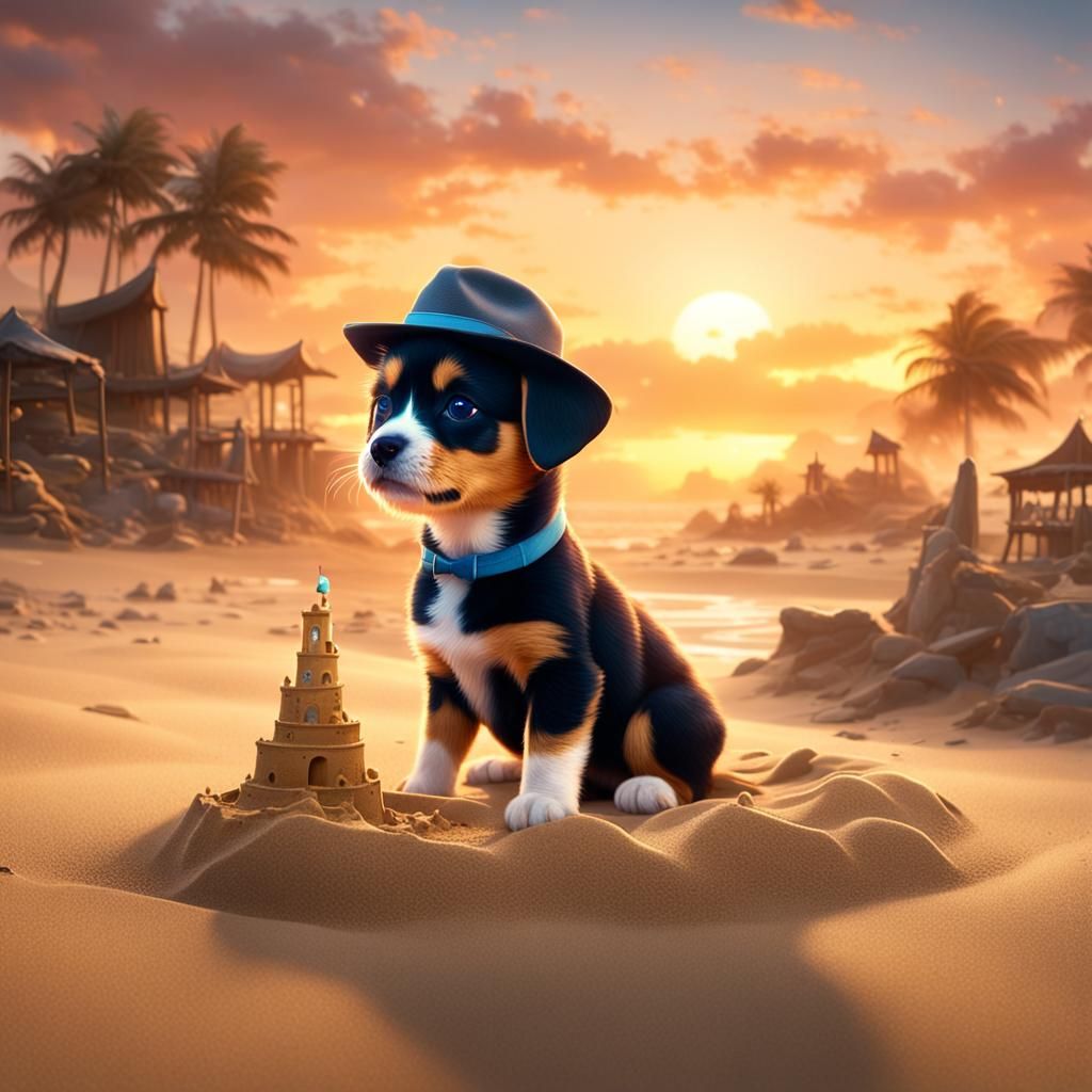 Beach Sunset Sandcastle: Fantasy Concept Art