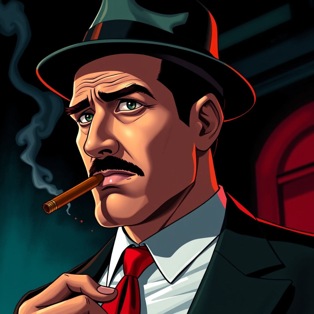 Anime-Style Mafia Boss with Cigar and Fedora