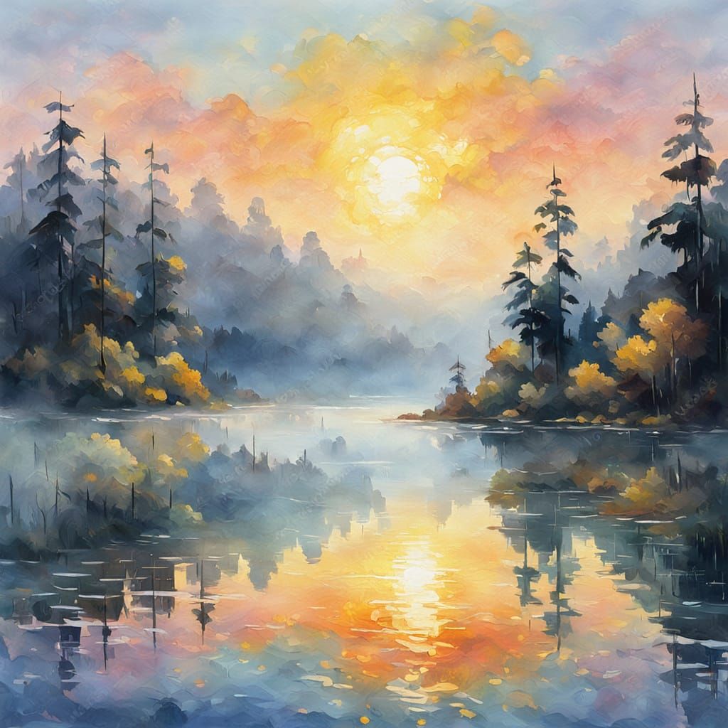 Misty Lake: An Impressionist Impasto Painting