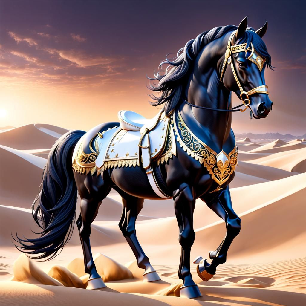 Black Horse in White Desert: Fantasy Concept Art