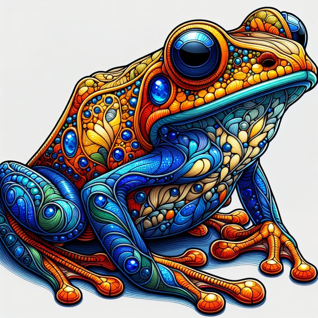 Orange and Blue Frog in Stained Glass Style
