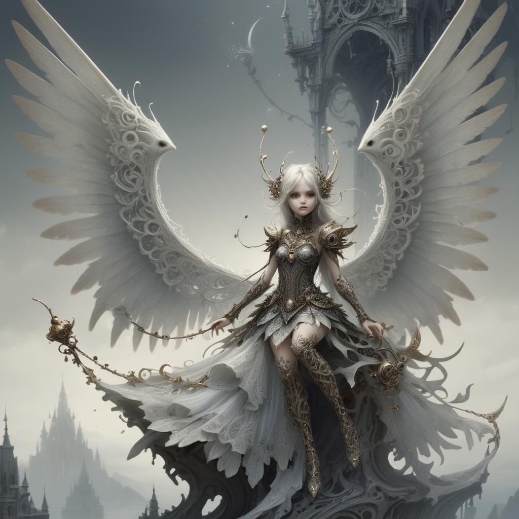 Dystopian Pixie with Lettered Bells, Digital Art