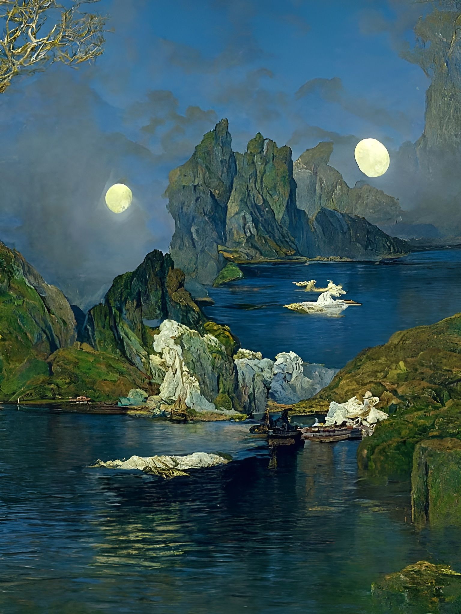 Moonlit Fjords: A Victorian Romantic Matte Painting