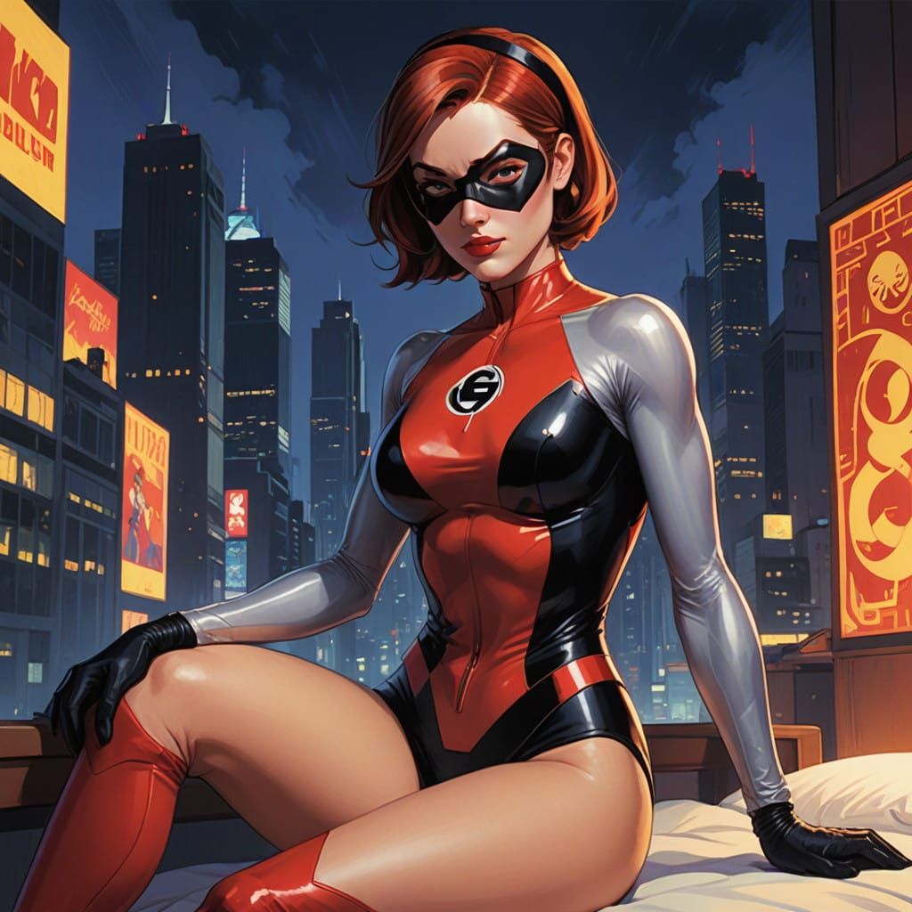 Elegant Anime-Inspired Superheroine in Sleek Grey Leotard