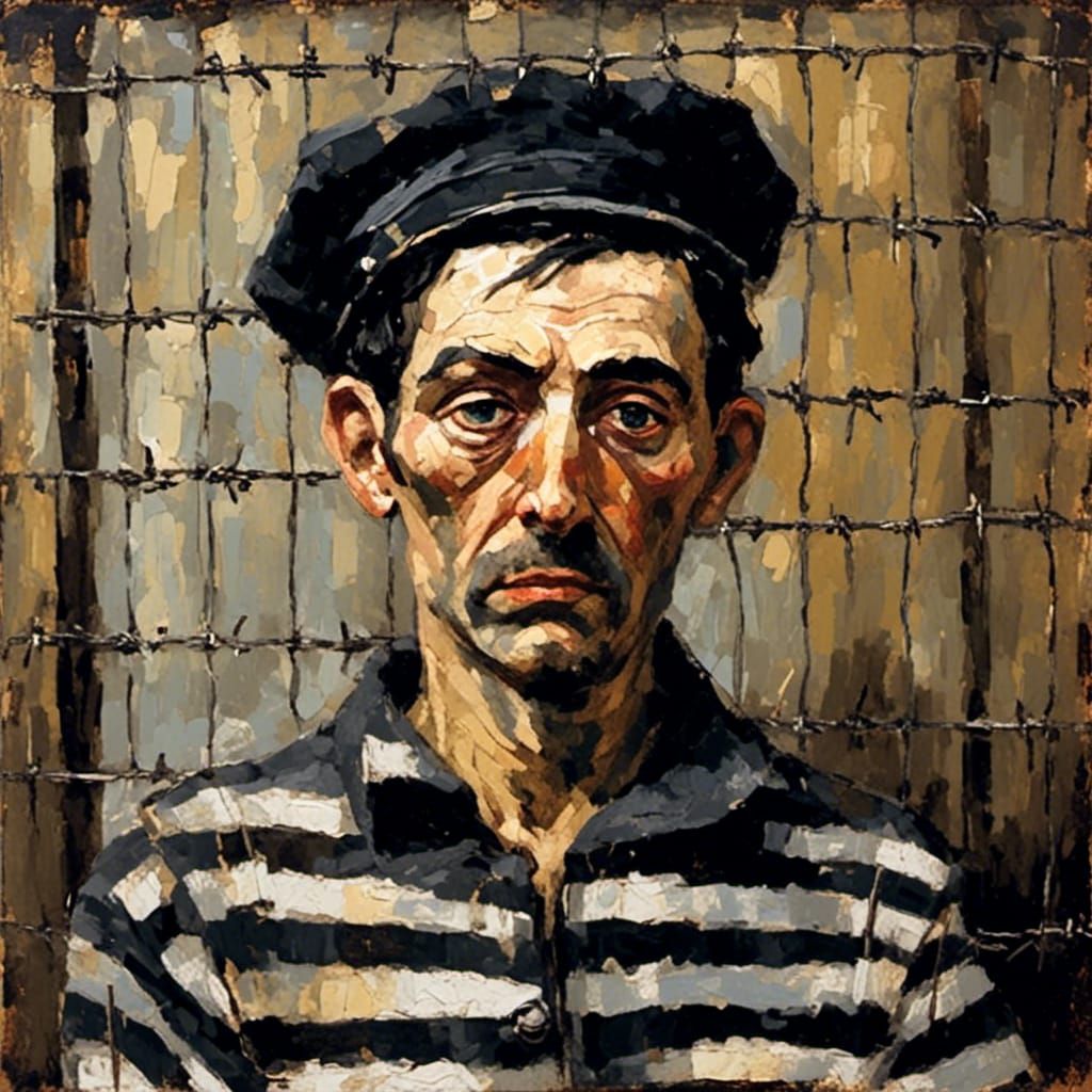 Poignant Portrait of Prisoner in Expressionist Style