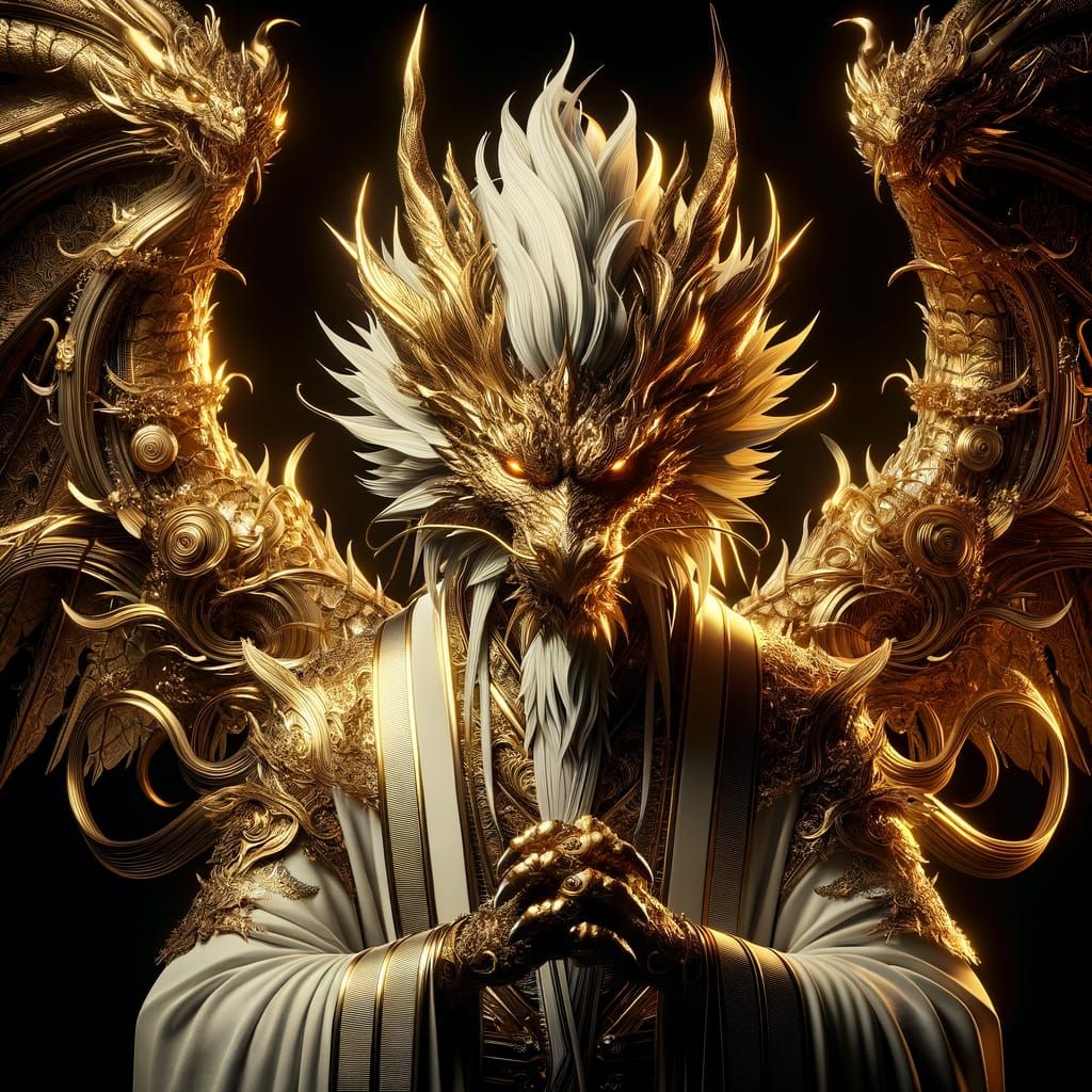 Golden Energy Dragon in White Robes, Gothic Art