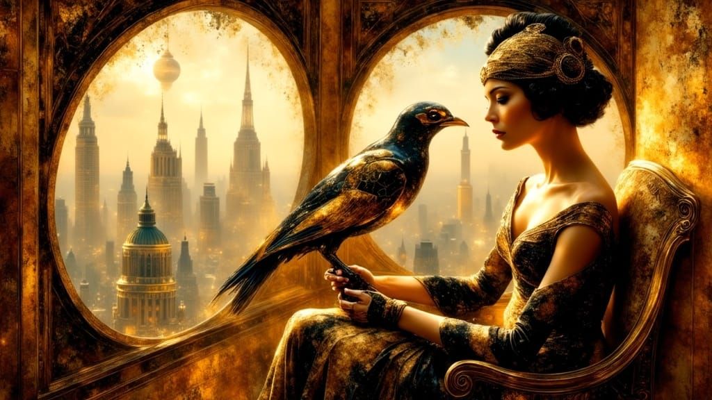 Art Deco Woman in Airship Lounge