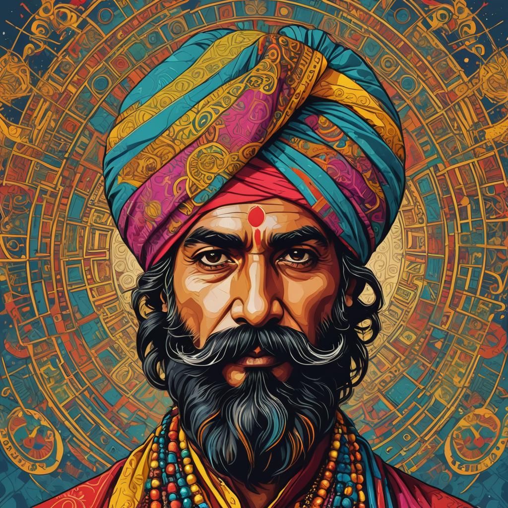 Rajasthani Turban and Moustache in Pop Art Style