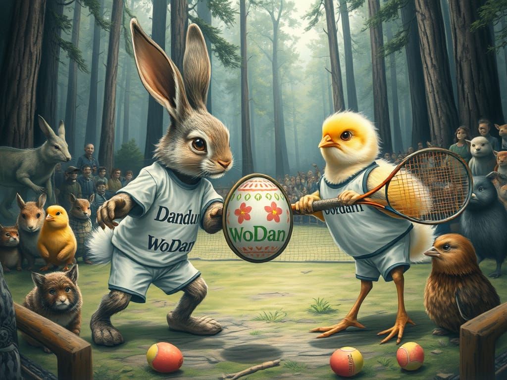 Bunny and Chick Tennis Match in Forest Arena