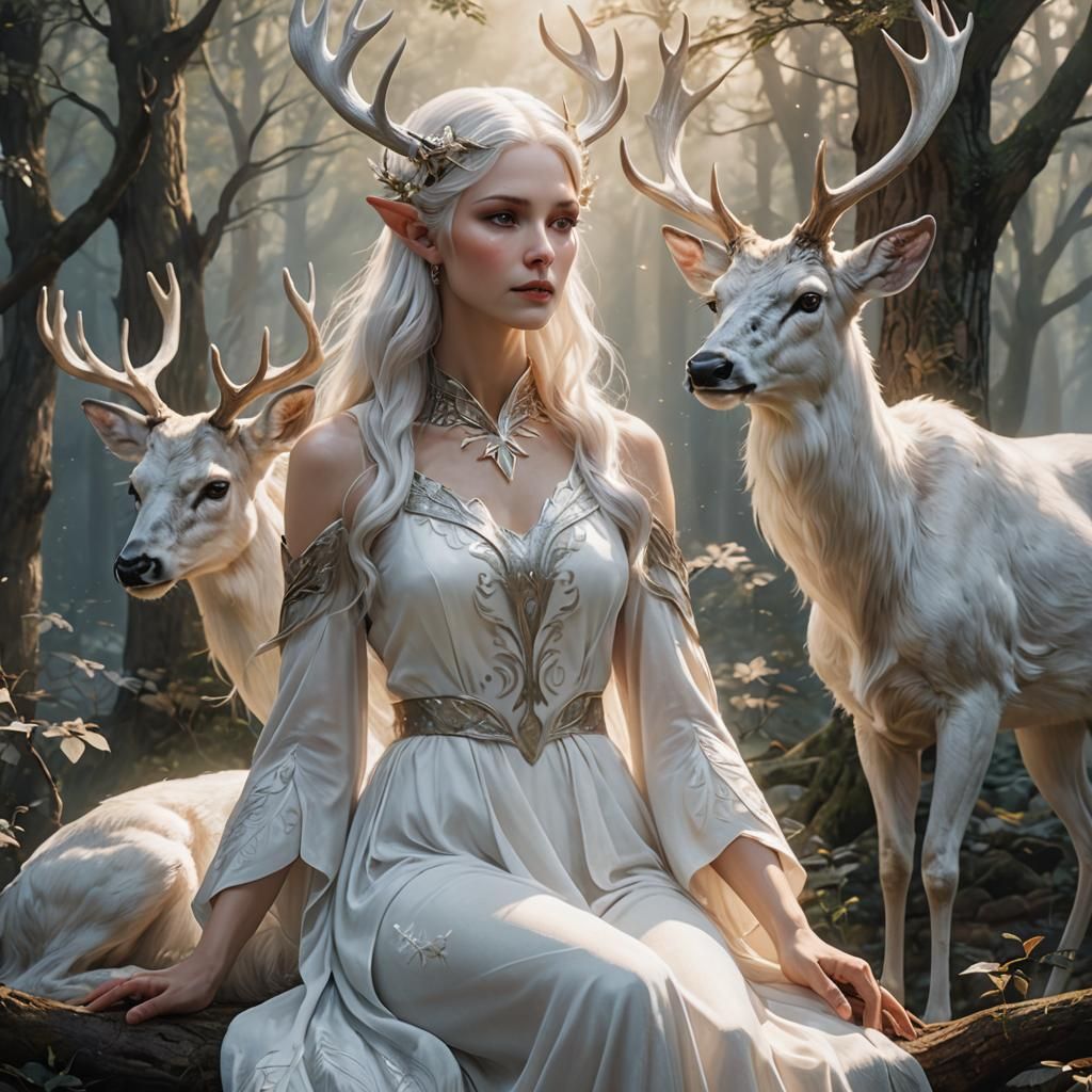 Ethereal being with flowing white hair