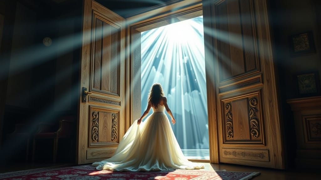 Mystical Woman in a Stormy, Dreamlike Landscape