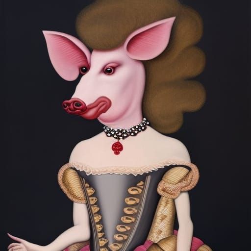 Baroque Pig-Faced Lady in Ornate Dress