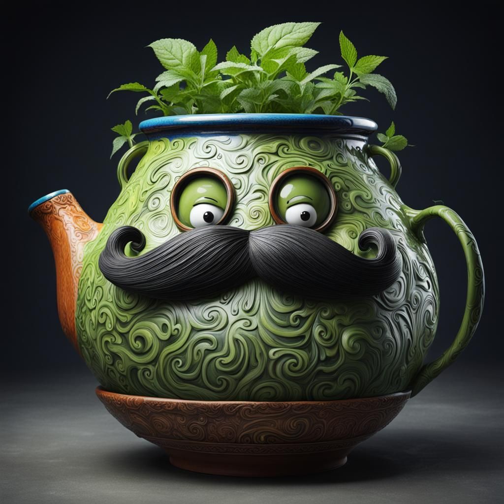 Mustachioed Pot: Creative Digital Art
