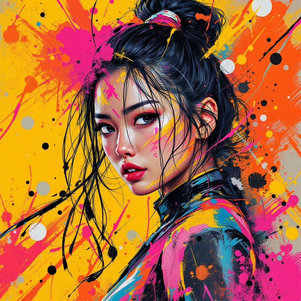 Dynamic Kung Fu Girl in Graffiti Splash Art