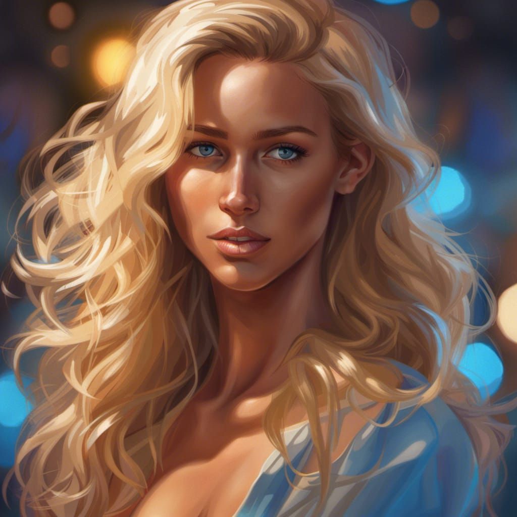 Blonde Woman Portrait at Party in Hyperdetailed Style