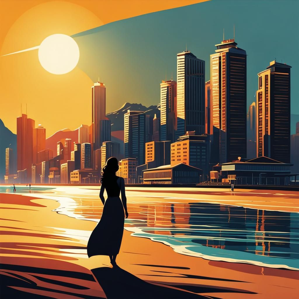 Woman Watching Sea on Beach in Cel Shading