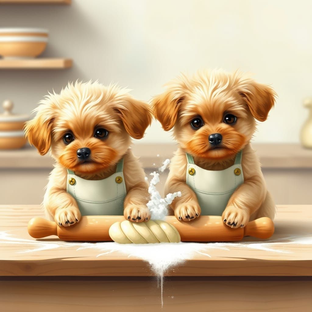 Whimsical Baby Dogs Bake in a Floury Frenzy
