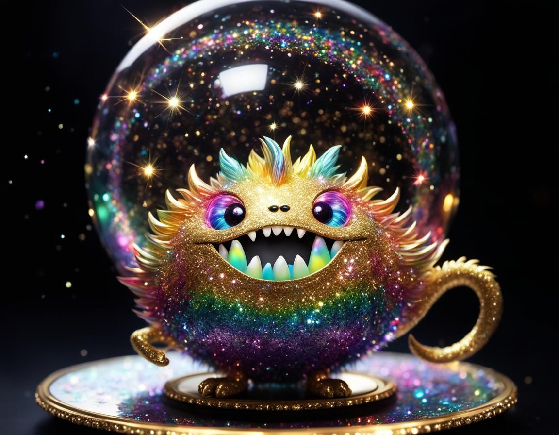 Adorable Glittery Alien Monster in Cosmic Dreamscape