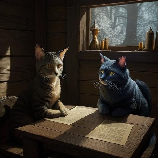 Khajiit Anthro Cat in Skyrim Tavern: Pointillist Art