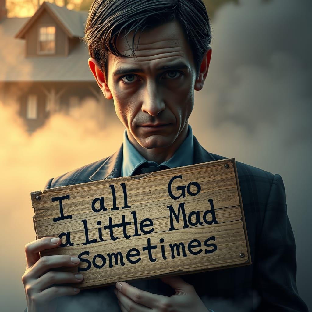 Eerie Norman Bates Portrait in Dreamy Surrealism