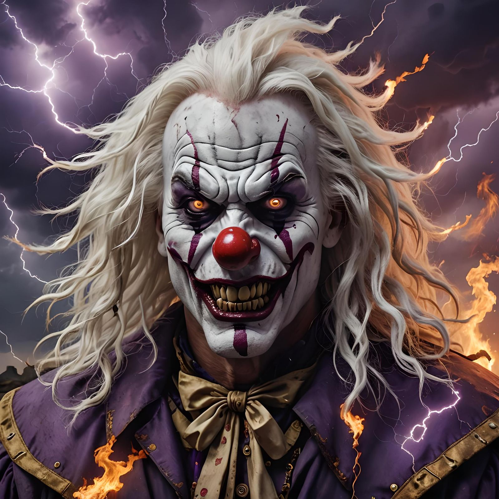 Terrifying Evil Clown Face with Fire